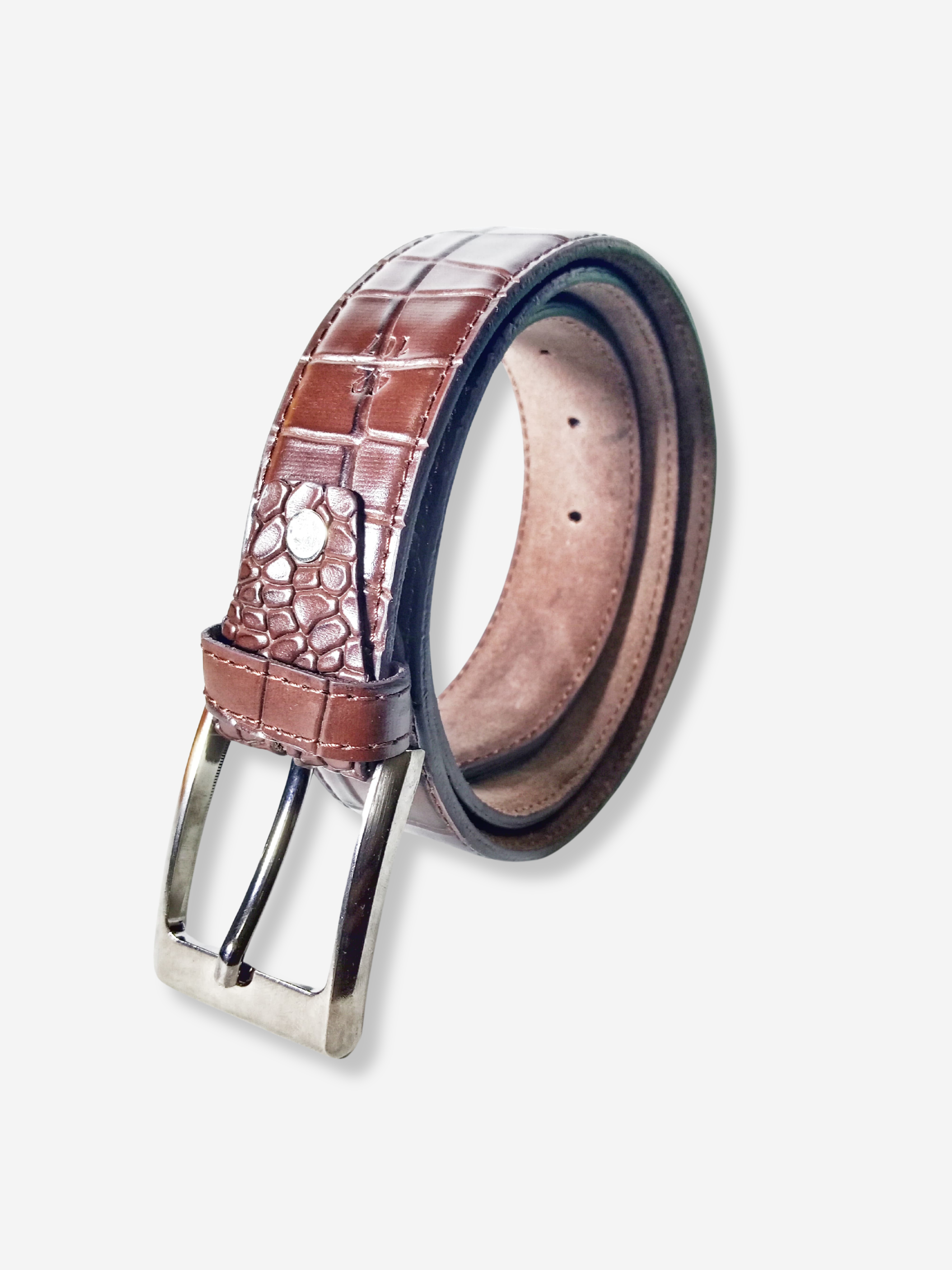 Luxury Light Brown Crocodile-Embossed Leather Belt