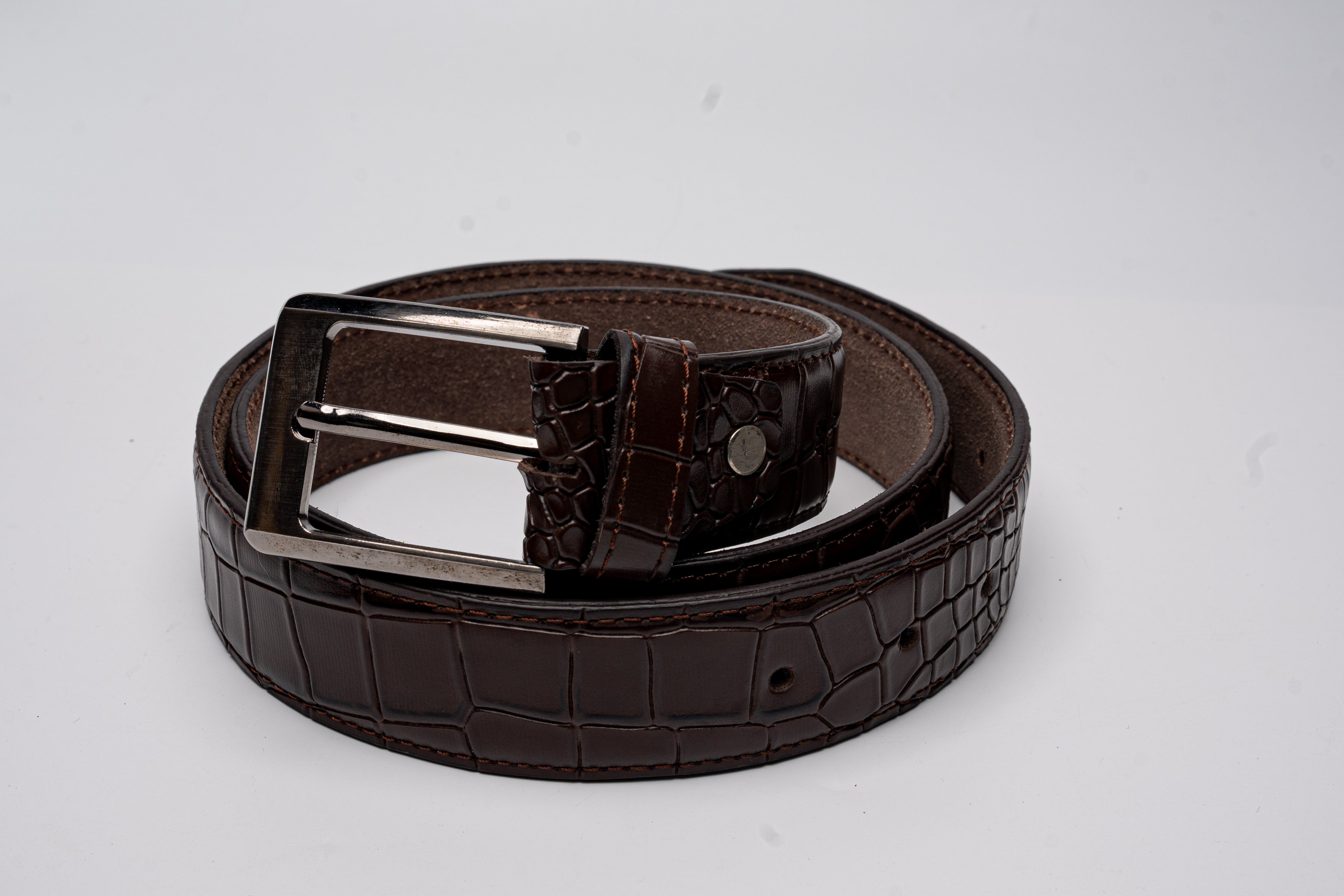 Luxury Light Brown Crocodile-Embossed Leather Belt