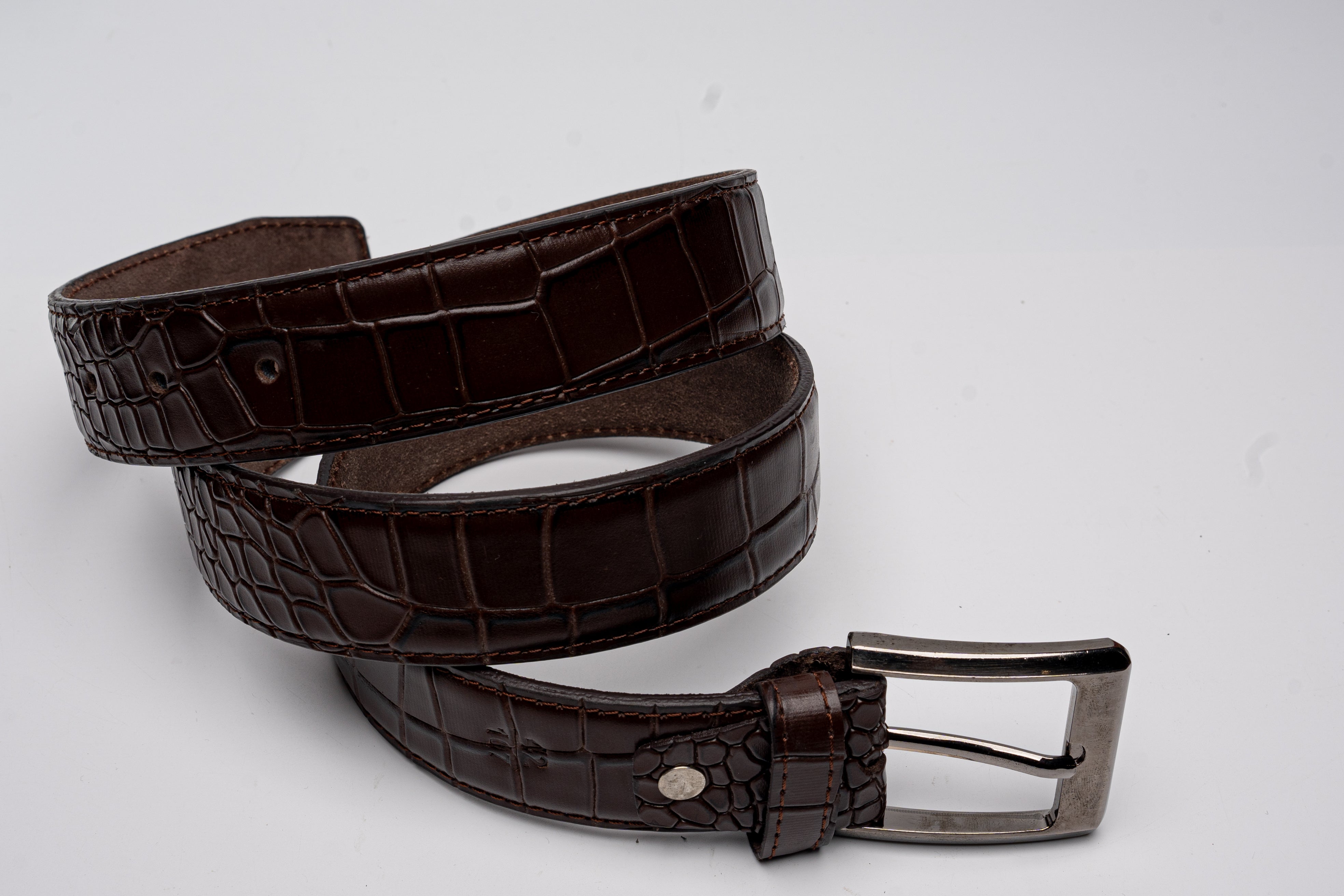 Luxury Light Brown Crocodile-Embossed Leather Belt
