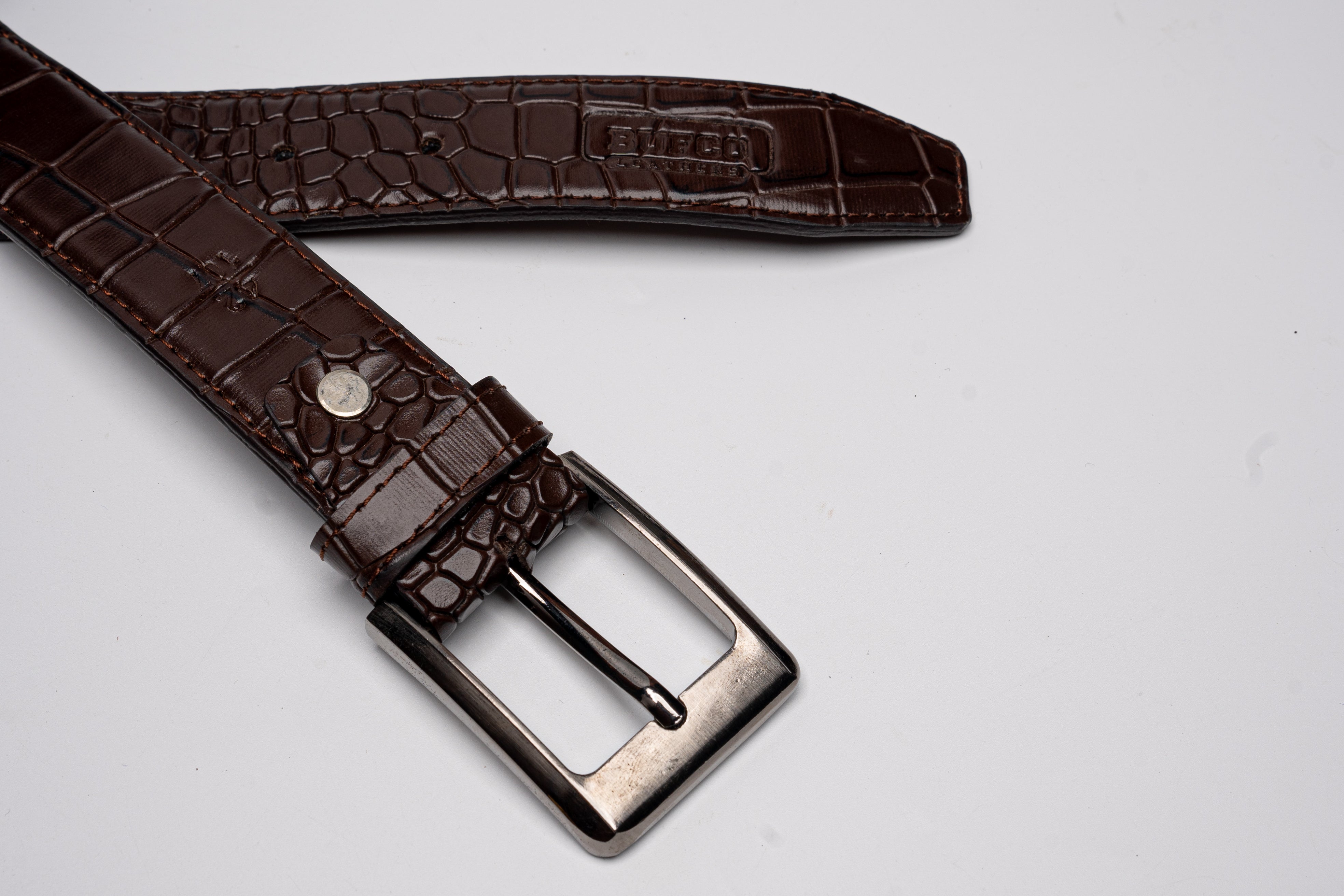 Luxury Light Brown Crocodile-Embossed Leather Belt
