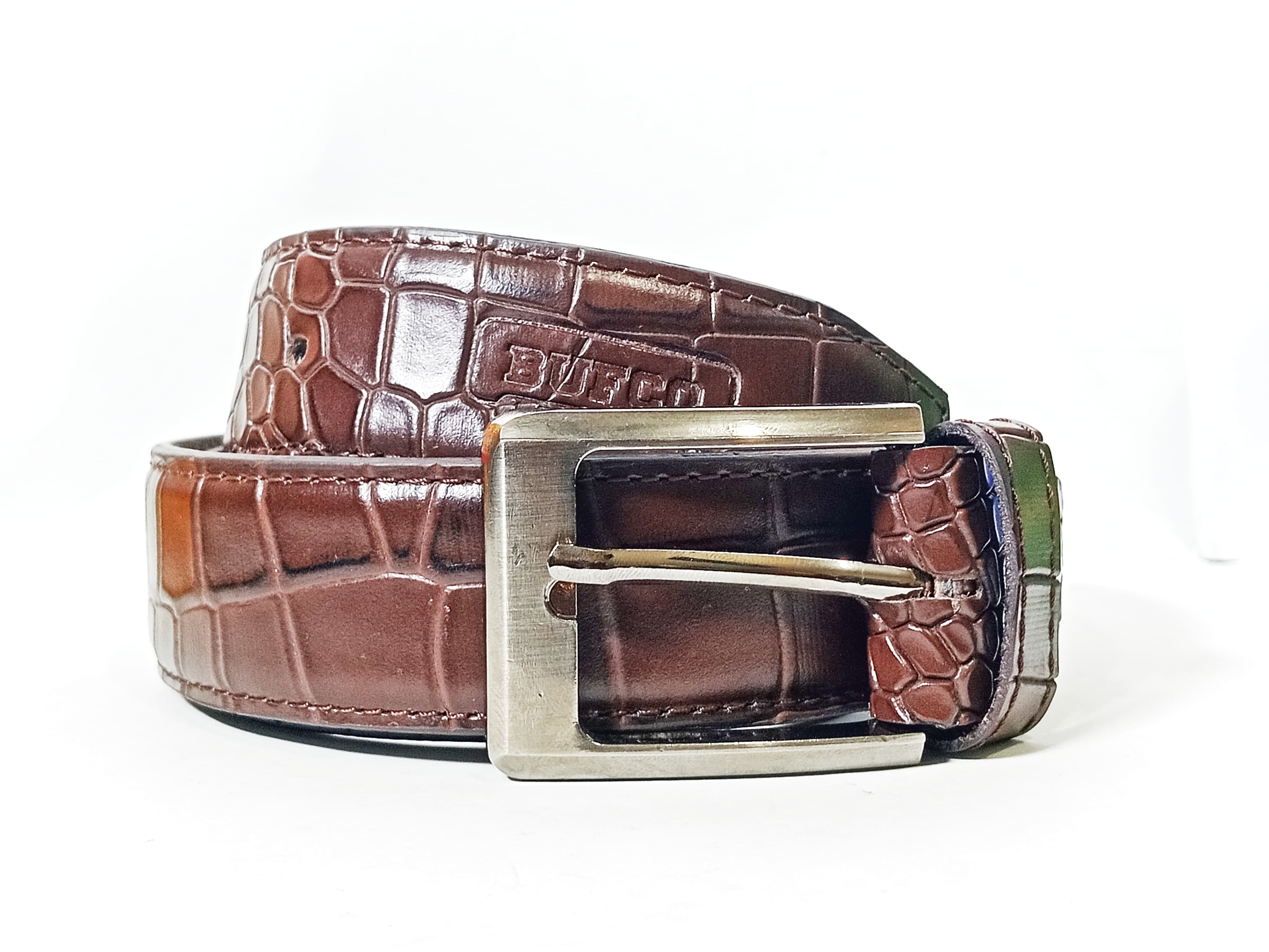 Luxury Light Brown Crocodile-Embossed Leather Belt